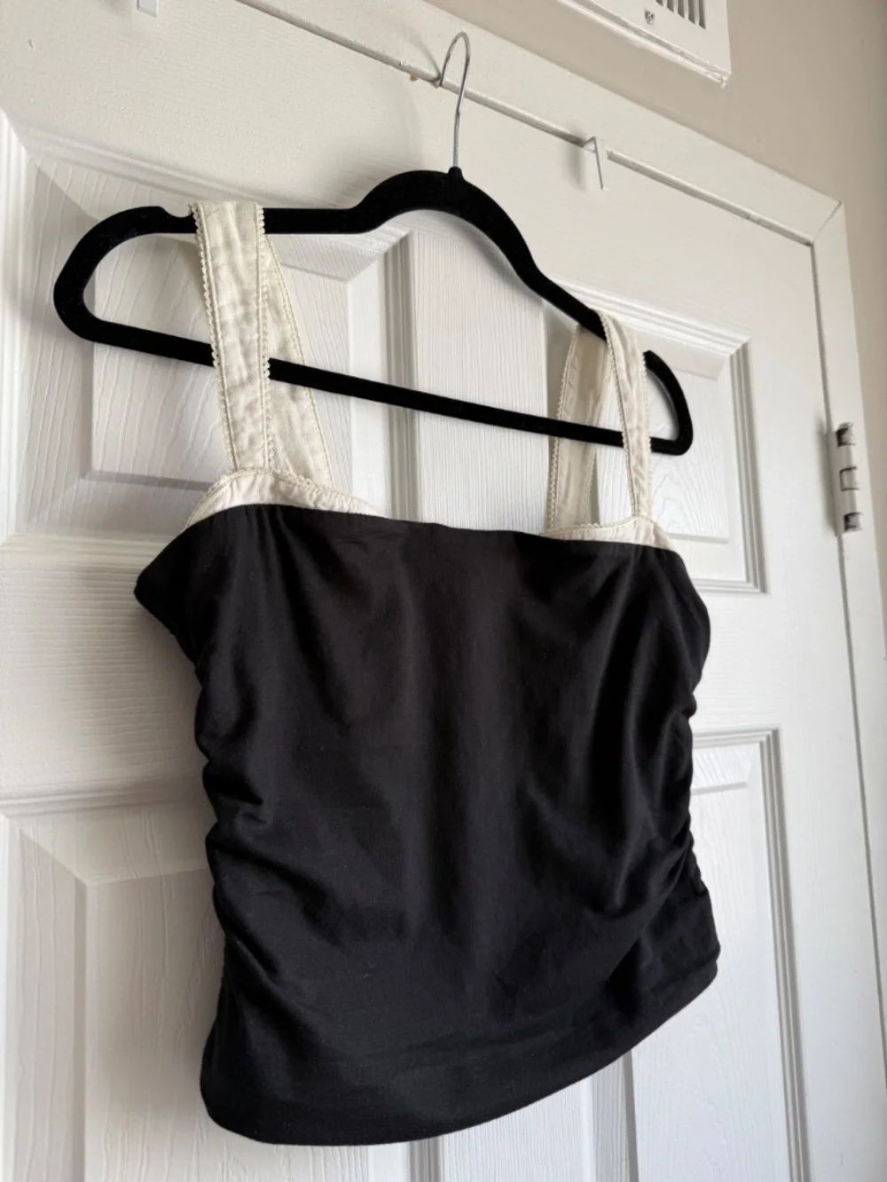 Free People 2 Tone Tank Top Black White Ruched Size M